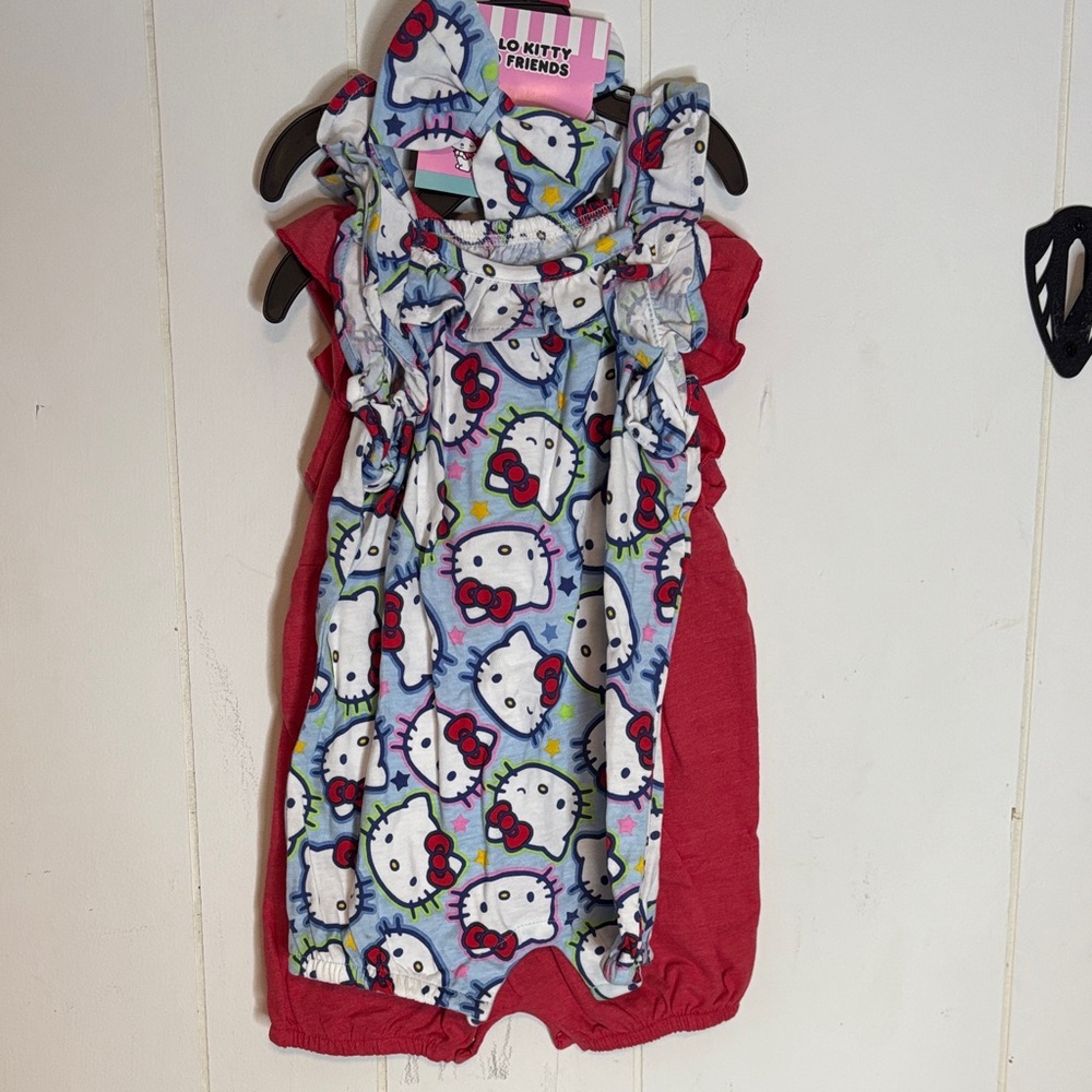 210 - Hello Kitty Patterned Romper with Red Accents